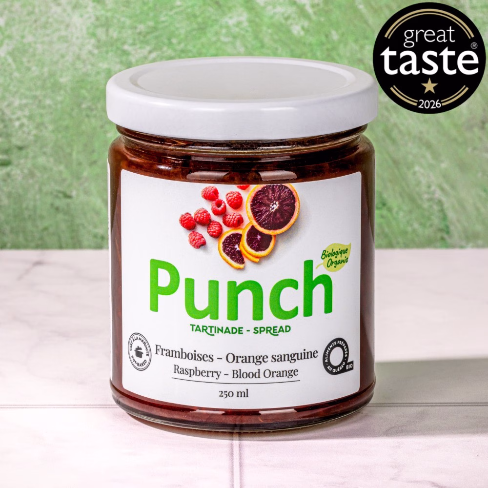 Tartinade biologique framboises-orange sanguine, 250 ml, gagnante d'un Great Taste Award
