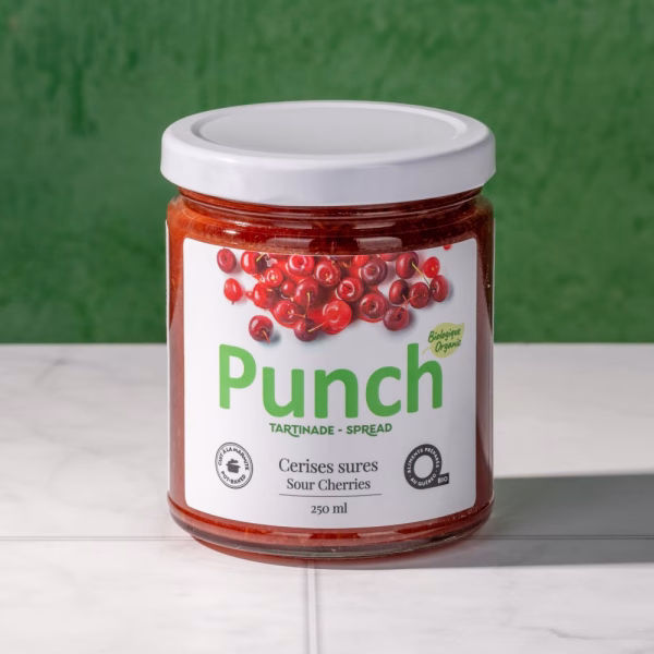 Pot de tartinade biologique de cerises sures (griottes) Punch
