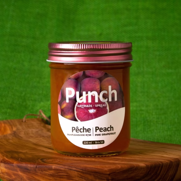 Pot de tartinade biologique Punch à la pêche et au pamplemousse rose