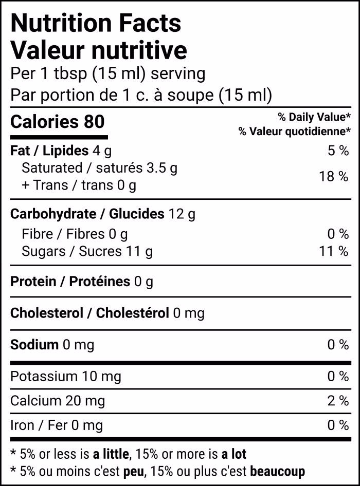 Tableu des valeurs nutritionnelles caramel de pomme